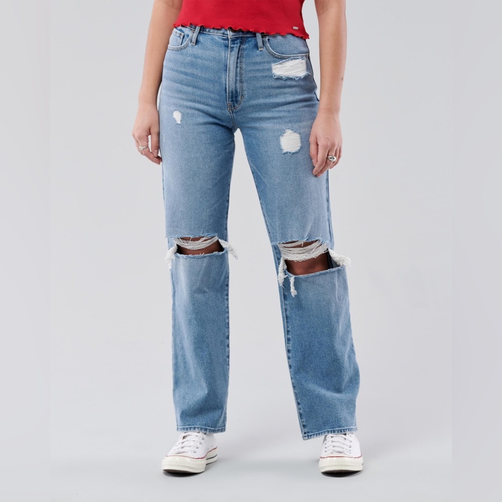 hollister • ripped high rise dad jeans